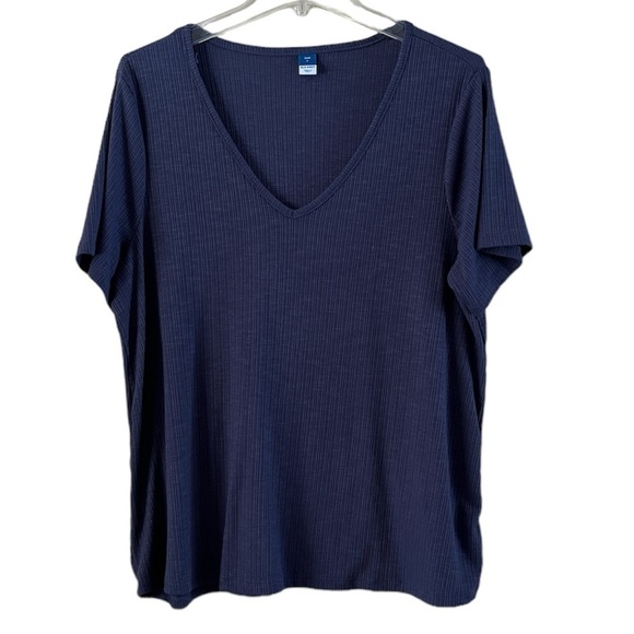 Old Navy Lux Top Ribbed V-neck Short Sleeves Size L Stretch Loose Fit - Picture 1 of 10